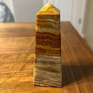 Brown, Terracotta Stripe Banded Polished Natural Stone Made In Pakistan 4”